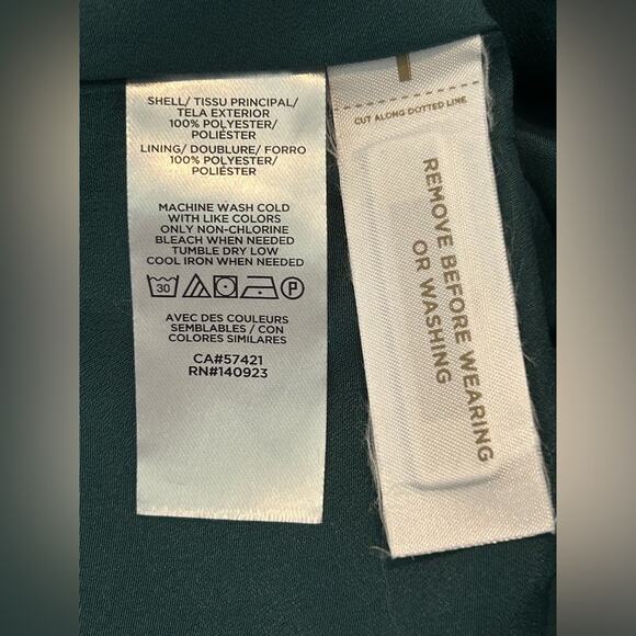 Loft green teal feather print button up dress long sleeve v neck size XS - Picture 9 of 10